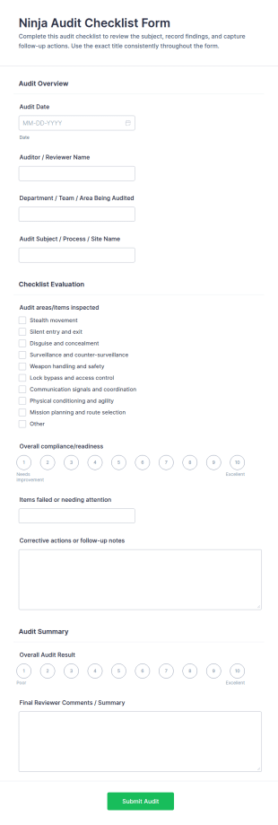 Ninja Audit Checklist Form Template