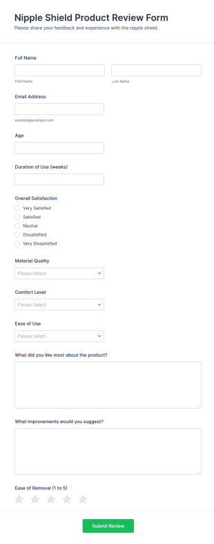 Nipple Shield Product Review Form Template