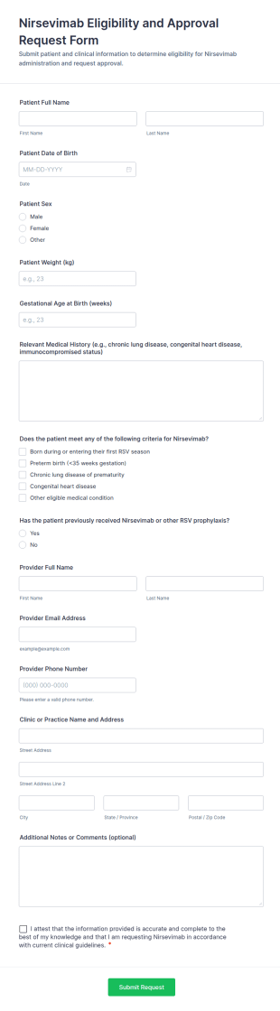 Nirsevimab Eligibility And Approval Request Form Template