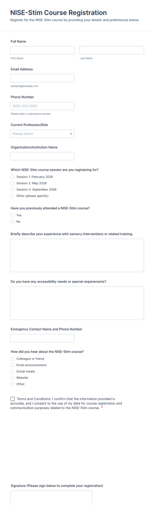NISE Stim Course Registration Form Template