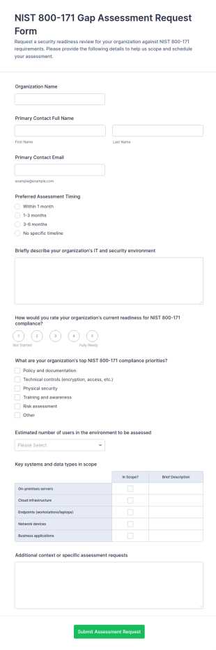 NIST 800 171 Gap Assessment Request Form Template