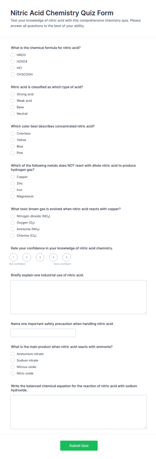 Nitric Acid Chemistry Quiz Form Template