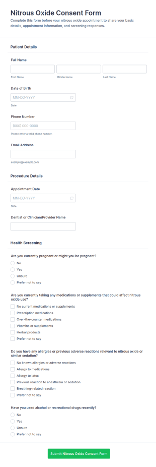 Nitrous Oxide Consent Form Template