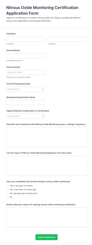 Nitrous Oxide Monitoring Certification Application Form Template
