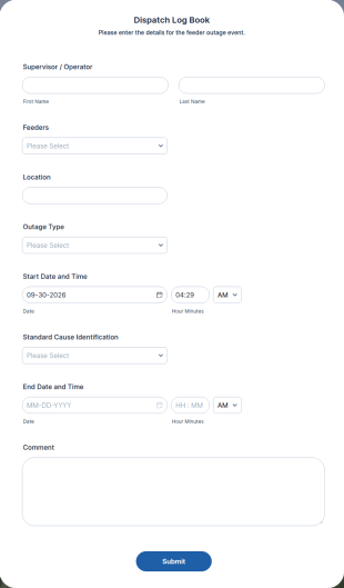 Outage Dispatch Log Book Form Template