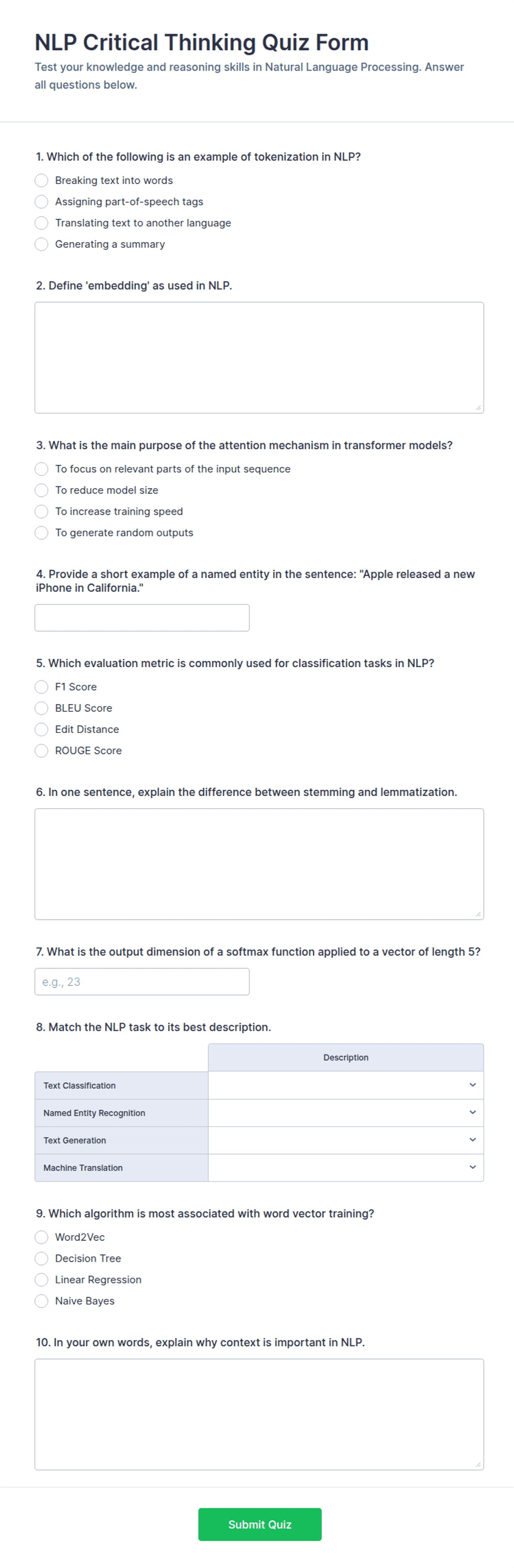 NLP Critical Thinking Quiz Form Template | Jotform