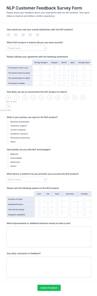 NLP Customer Feedback Survey Form Template