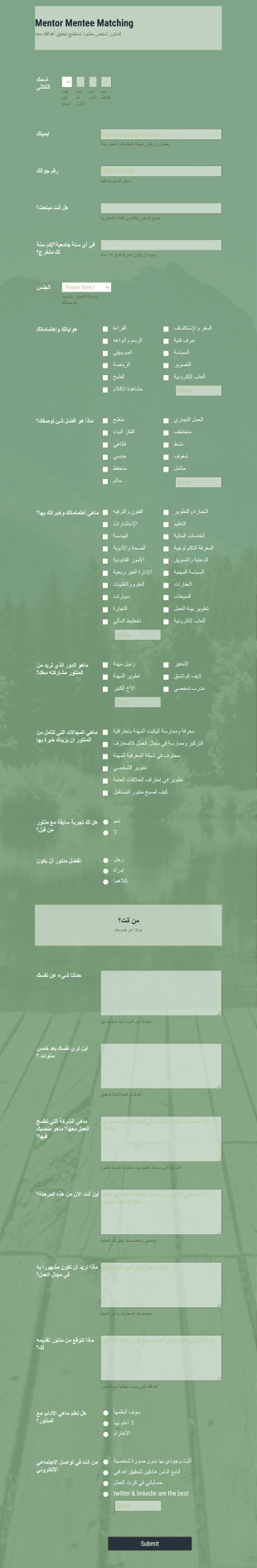 نموذج التقديم للحصول على مرشد (منتور)