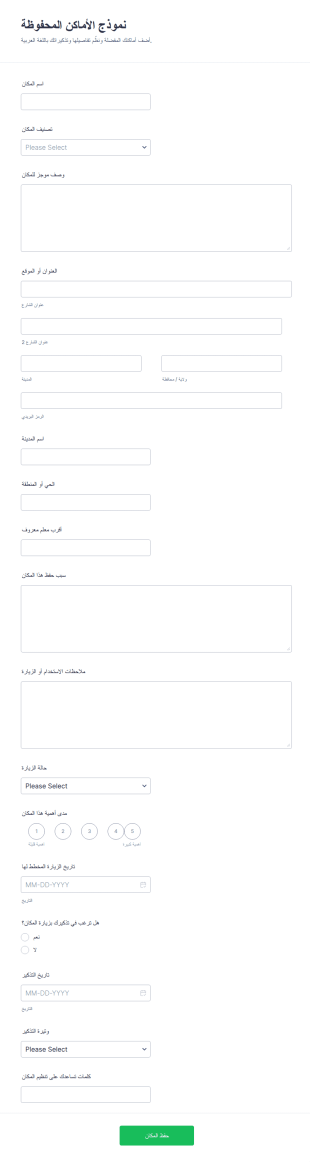 نموذج الأماكن المحفوظة