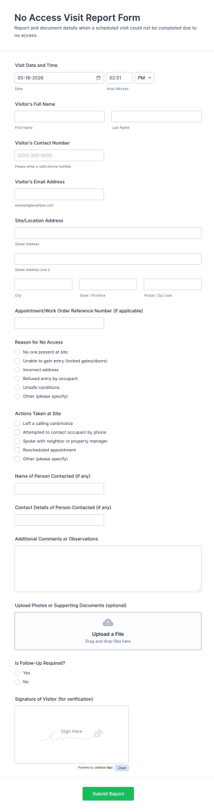 No Access Visit Report Form Template