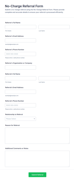 No Charge Referral Form Template