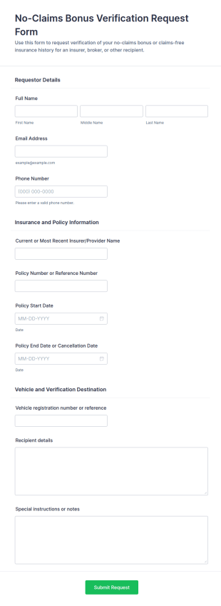 No Claims Bonus Verification Request Form Template