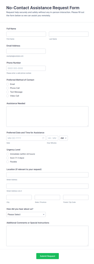 No Contact Assistance Request Form Template