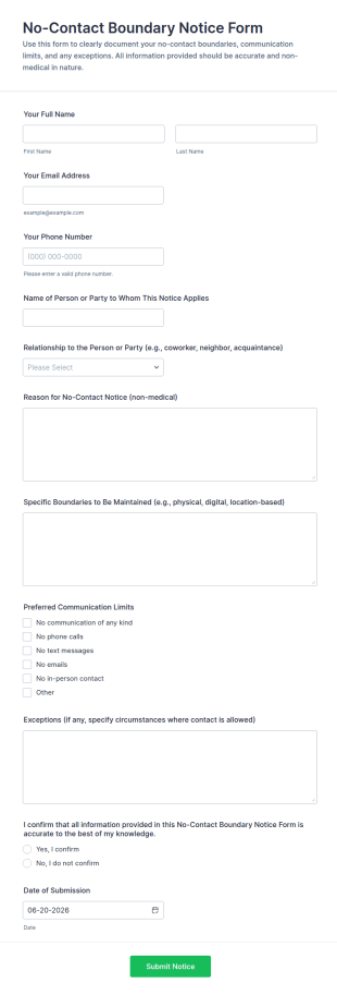 No Contact Boundary Notice Form Template