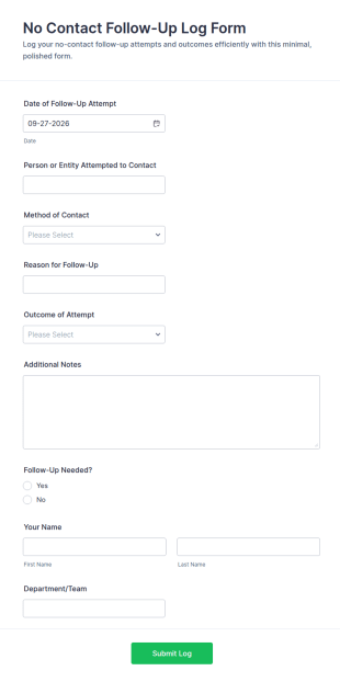 No Contact Follow Up Log Form Template