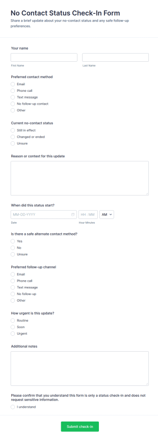 No Contact Status Check In Form Template