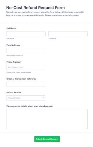 No Cost Refund Request Form Template