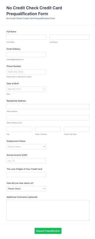 No Credit Check Prequalification Form Template