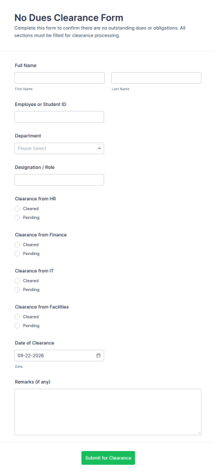 No Dues Clearance Form Template