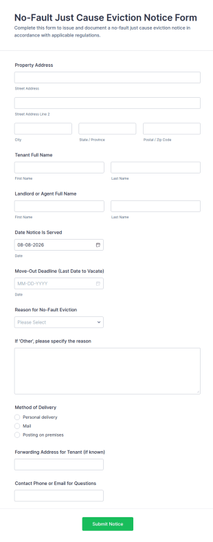 No Fault Just Cause Eviction Notice Form Template