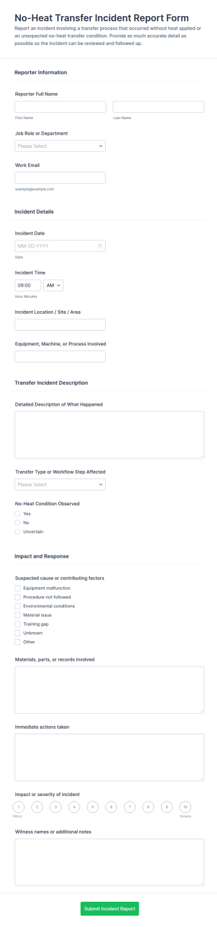 No Heat Transfer Incident Report Form Template