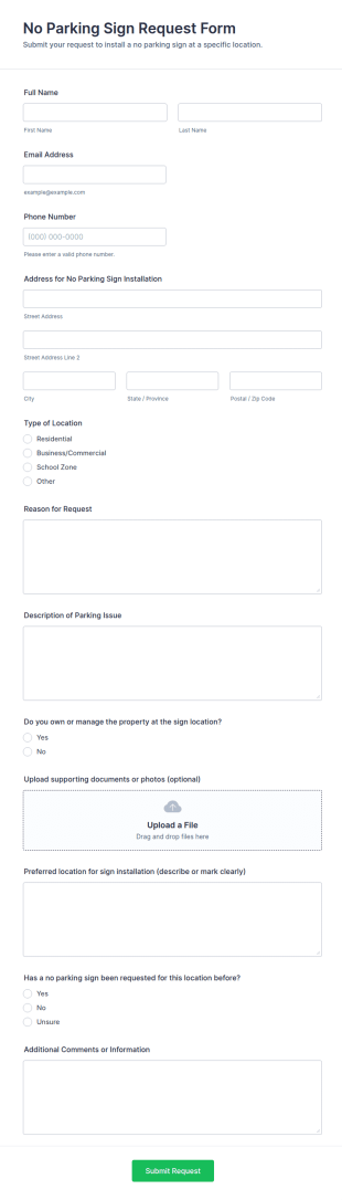 No Parking Sign Request Form Template