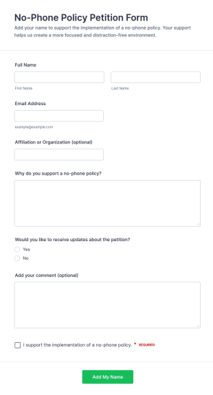 No Phone Policy Petition Form Template