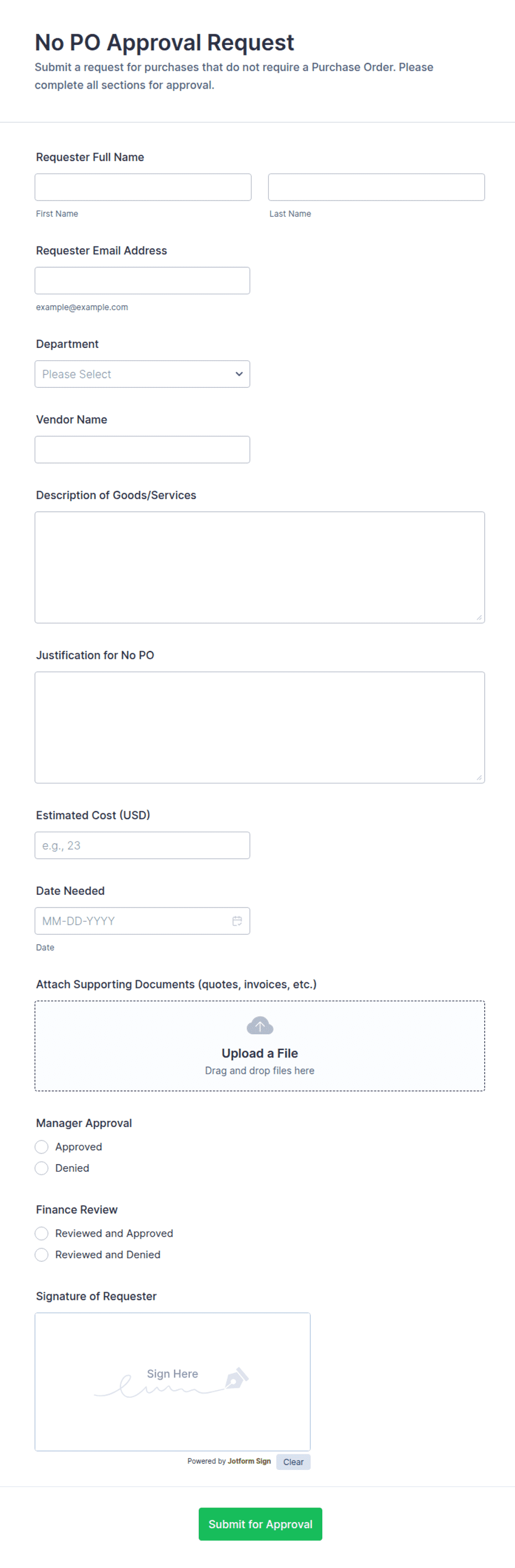 No PO Approval Request Form Template | Jotform