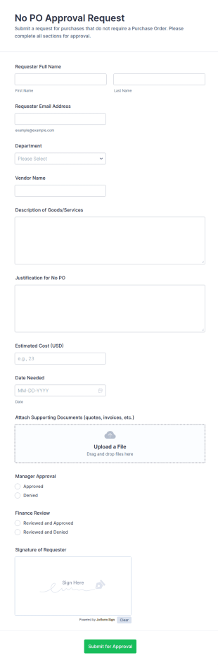 No PO Approval Request Form Template