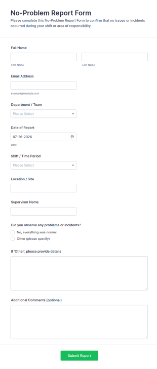 No Problem Report Form Template