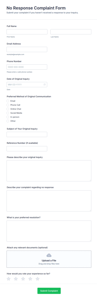 No Response Complaint Form Template