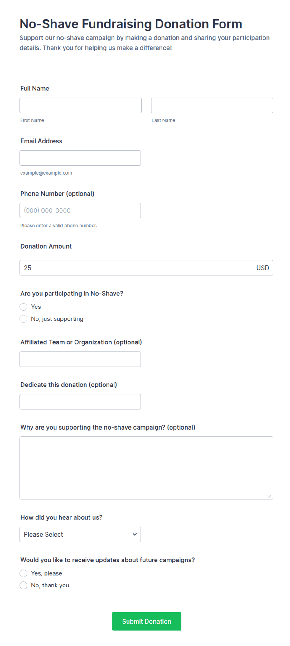 Contract Form Template.pdf No-Shave Fundraising Donation Form Template | Jotform