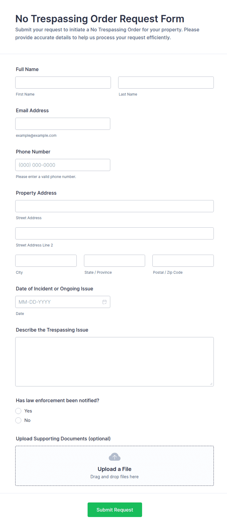 No Trespassing Order Request Form Template | Jotform