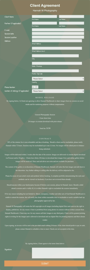 Noah Bennett Photography Form Template