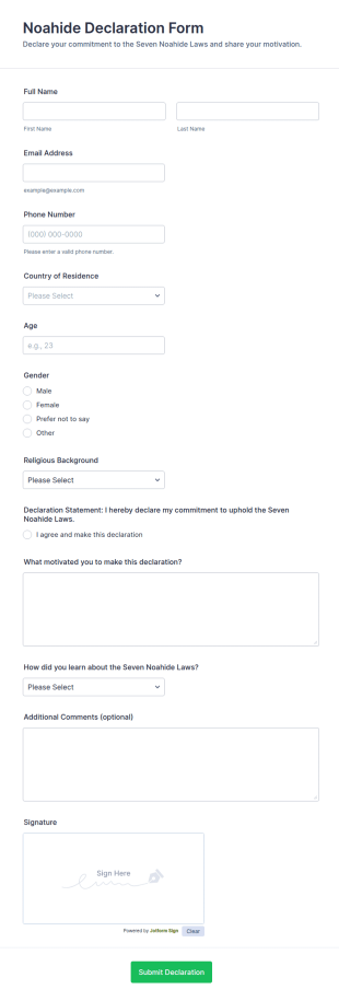 Noahide Declaration Form Template