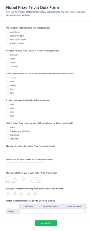 Nobel Prize Trivia Quiz Form Template