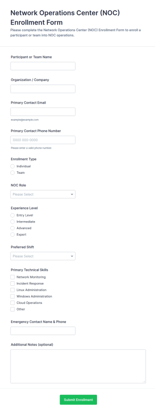 NOC Enrollment Form Template