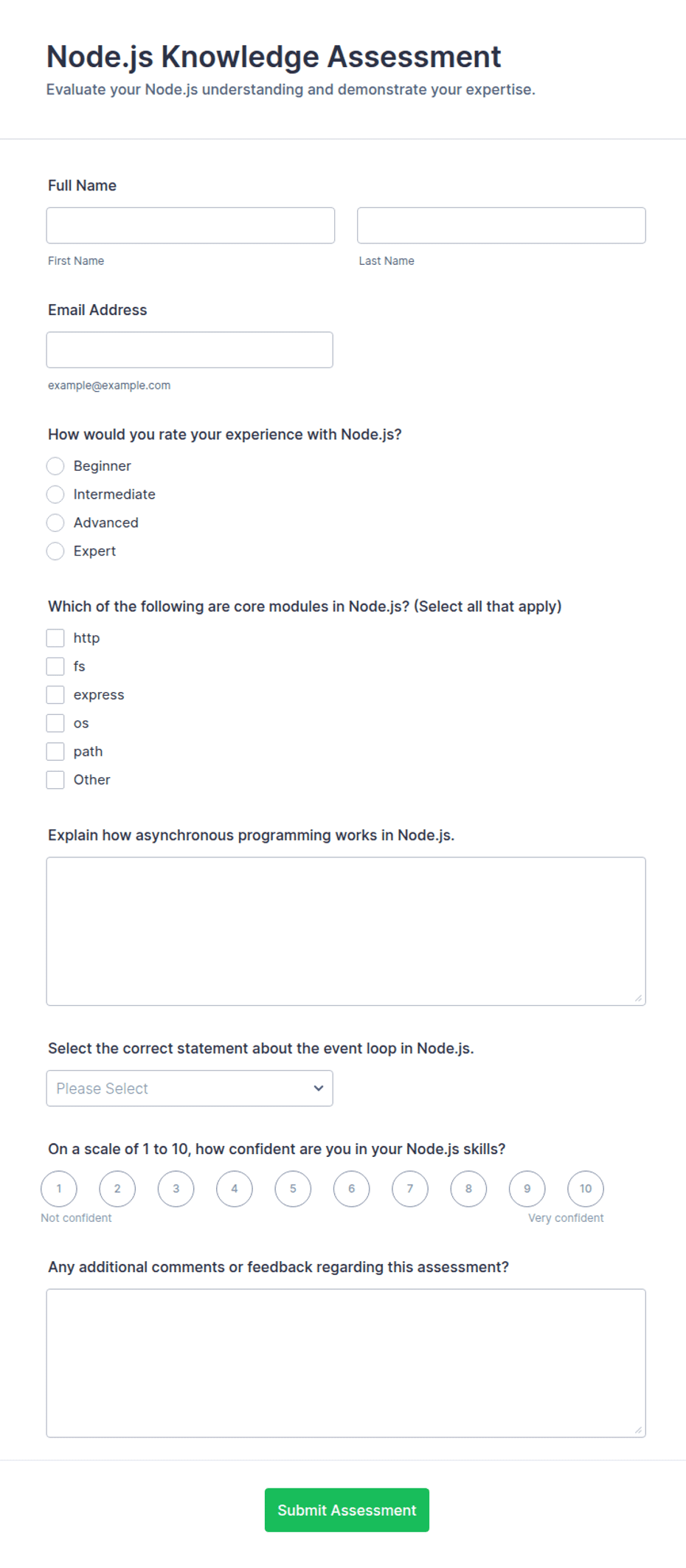 Node.js Knowledge Assessment Form Template | Jotform