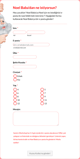 Noel Baba'ya Mektup Form Şablonu