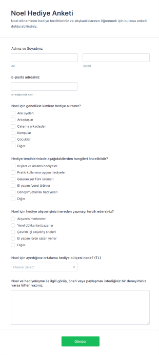 Noel Hediye Anketi Form Template