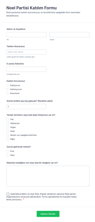Noel Partisi Katılım Form Şablonu