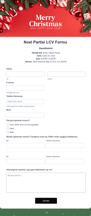 Noel Partisi LCV Form Şablonu