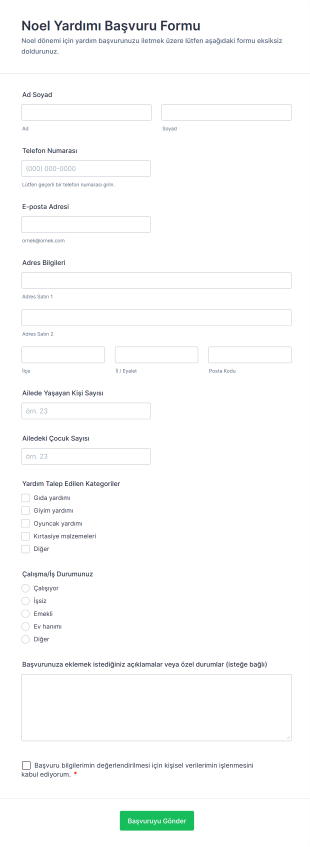 Noel Yardımı Başvuru Form Template