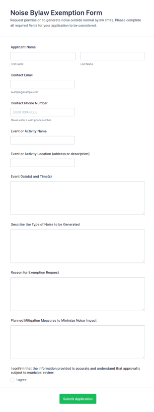 Noise Bylaw Exemption Form Template