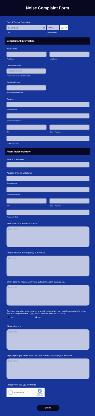 Noise Complaint Form Template