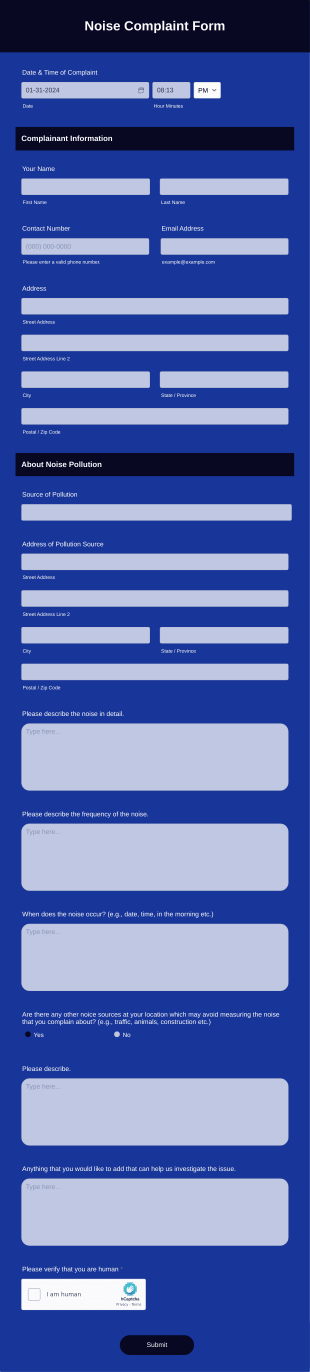 Noise Complaint Form Template