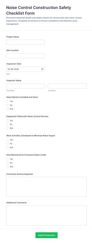 Noise Control Construction Safety Checklist Form Template