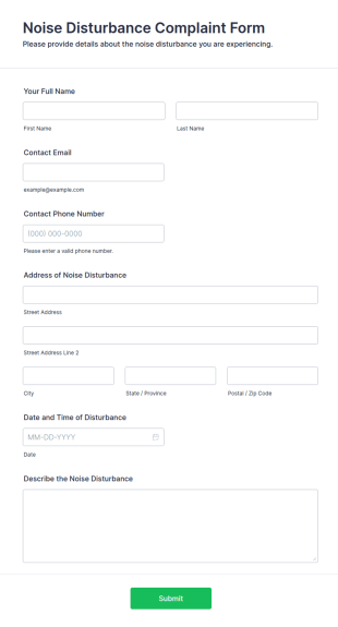 Noise Disturbance Complaint Form Template