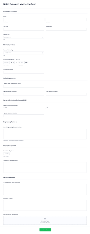 Noise Exposure Monitoring Form Template