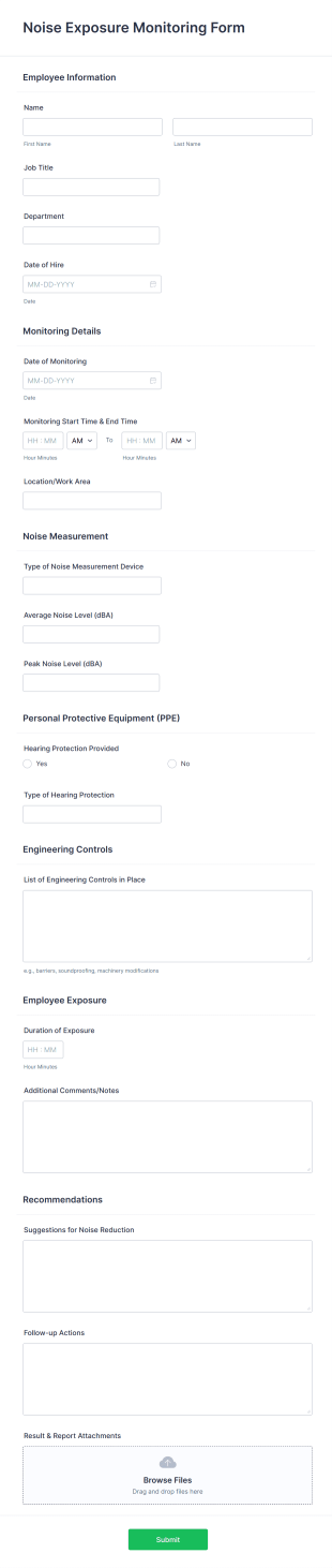 Noise Exposure Monitoring Form Template
